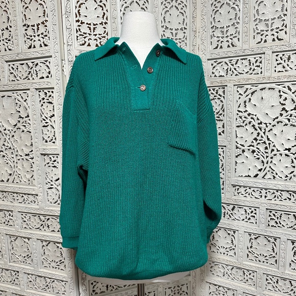 Vintage green emerald henley sweater size large - Picture 1 of 5